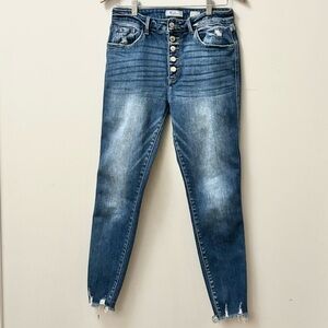 KanCan High Rise Skinny Frayed Raw Hem Denim Button Fly Ankle Jeans Women’s 29